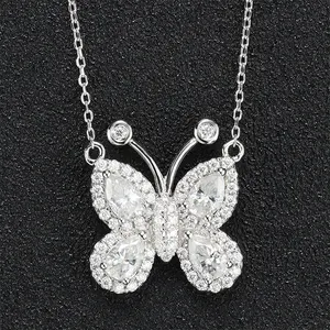 2024 New Butterfly Moissanite Silver Necklace Icy Bling Butterfly Moissanite Pendant