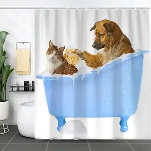 Fabric Shower Curtain Cat Dog Shower Curtain With 12 Hooks For Home Machine Washable Waterproof Bathroom Shower Curtain