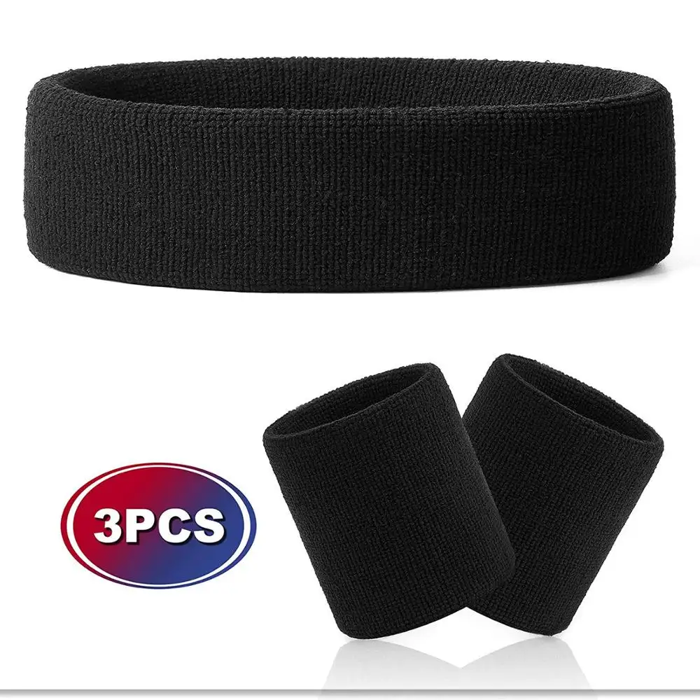 Sweatband ชุดสายรัดข้อมือสำหรับเล่นกีฬา,สายรัดข้อมือผ้าเทอร์รี่รี่ * 2 + ที่คาดศีรษะ * 1 20-30วัน7.5*2 + 18ซม.