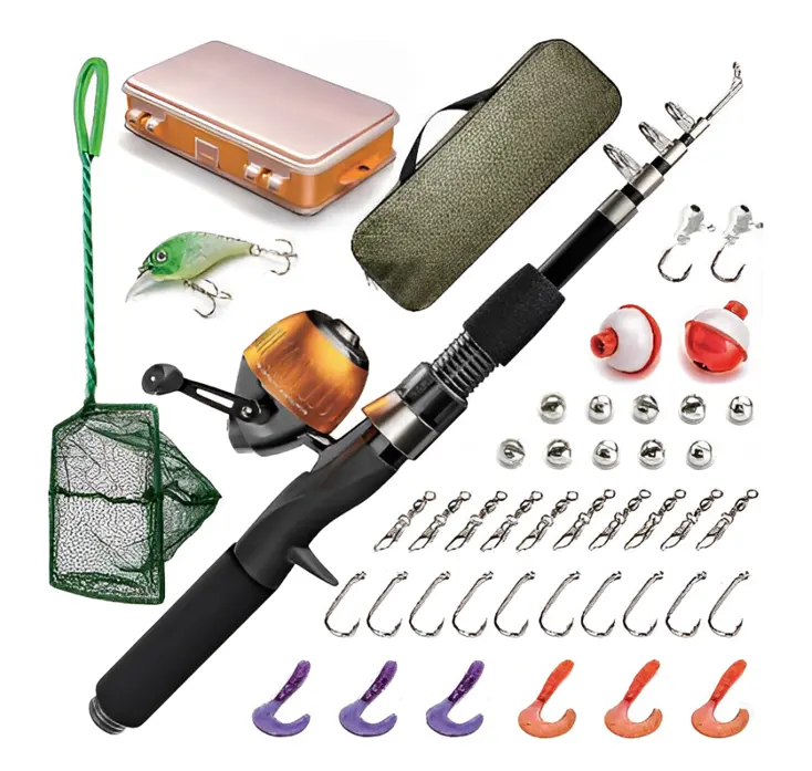 Spinning Telescopic Fishing Rod and Reel Combo Kit Set rod set with Line Lures Hooks Reel and Carry Bag Fishing Tackle