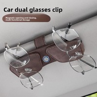 Clip pour lunettes de voiture en cuir PU, pare-soleil multifonctionnel, rangement pour cartes de visite, étui à lunettes créatif