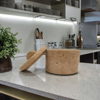 Pot de rangement pour bijoux en travertin de style américain, 3,2 pouces, écologique, poli, avec couvercle pour la conservation de la fraîcheur, pour la cuisine et la maison