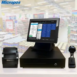 Desktop 15 inch all in one touch screen windows pos machine cash register with thermal printer cash drawer