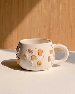 Linda Taza de cerámica para el desayuno con tostadas, huevo, tocino, calcomanías, café, leche, jugo, taza para el hogar, oficina, chico - Product Image 2