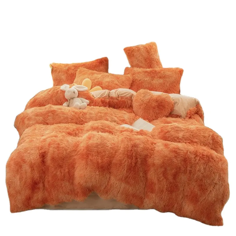 Winter Super Warm Long Plush ding Fluffy Faux Fur Shaggy Duvet Cover Flat Sheet Pillowcase Bed Set