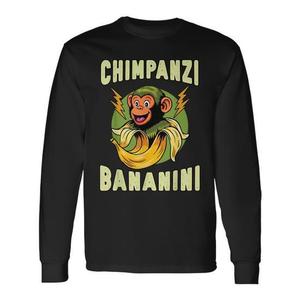 T-shirt a maniche lunghe Chimpanszi Bananini, girocollo unisex, design Meme italiano - Product Image 1