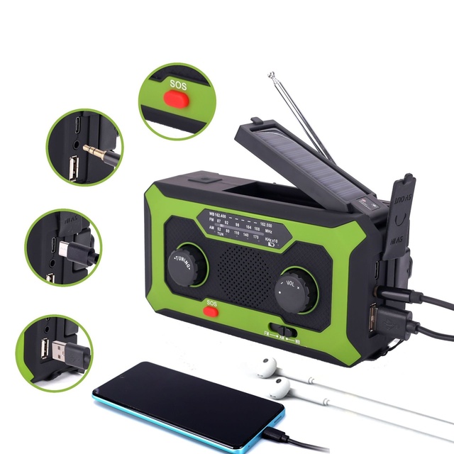 New Hand-Cranked Solar-Powered Emergency Radio SOS Function Outdoor Multifunctional Reading Light USB Interface Built-in Speaker