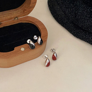 S925 Sterling Silver Teardrop Stud <b>Earrings</b> Red <b>Black</b> Everyday Wear Fine <b>Dangle</b> <b>Earrings</b> - Product Image 3