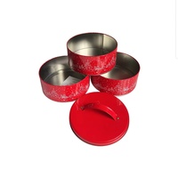 Boîtes en fer blanc pour gâteaux et chewing-gums, modèle XY25250, finition brillante, forme ronde, à trois couches connectées pour le stockage alimentaire