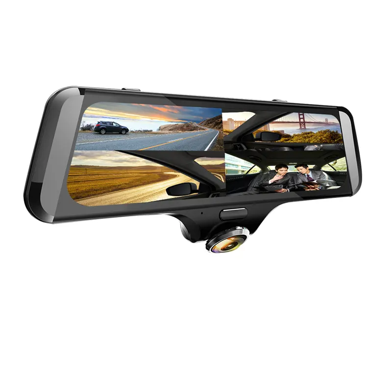 Kamera Dvr Mobil dengan Kamera Dasbor Ganda, Kaca Spion Sentuh 360 Derajat 10 Inci