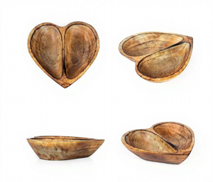 Plat de service double en bois artisanal, décoratif, avec compartiments, pour la cuisine, la table à manger et la décoration intérieure - Product Image 4