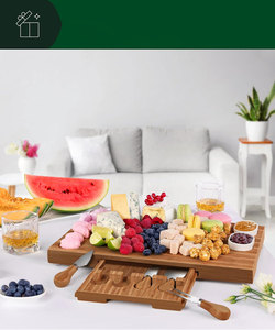 Ensemble de planche à <span class=keywords><strong>fromage</strong></span> en bambou pour charcuterie <span class=keywords><strong>Plateau</strong></span> de service unique avec 2 bols à sauce et 4 couteaux pour le réchauffement de la maison et de nouveaux cadeaux pour la maison - Product Image 5