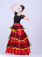 Jupe de danse flamenco pour femmes adultes, grande jupe évasée à 720 degrés, en satin superposé à volants, taille haute élastique, pour danse folklorique espagnole et danse de la tauromaquie