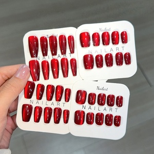 Lot de 10 <span class=keywords><strong>faux</strong></span> <span class=keywords><strong>ongles</strong></span> rouges œil de chat, forme amande ou cercueil, avec <span class=keywords><strong>colle</strong></span>, couverture complète, pré-conçus, option logo personnalisé, longueur moyenne, DIY - Product Image 3