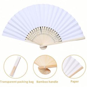 Abanicos de Mano Plegables de Bambú con Logotipo Personalizado, Abanicos de Papel Blanco para Bodas, Regalos Promocionales al por Mayor - Product Image 3