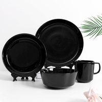 Nouvelle conception, porcelaine fine, couleur noire, incrustation dorée sous glaçure, service de table moderne anti-fuite, logo personnalisé, ensembles de vaisselle en céramique