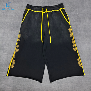 BENTURA Streetwear Manufacturer Men's 3/4 Jogger Sports Sweatpants Custom DTG Faded Raw Hem French Terry Baggy Sweat <strong>Shorts</strong> - Product Image 1