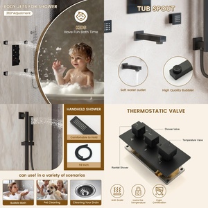 ฝักบัวอาบน้ำแบบฝังผนังทรงสี่เหลี่ยมจัตุรัส 12 นิ้ว รุ่น Boxi Cross-border ผลิตจากสแตนเลส 304 สีดำด้าน สไตล์อเมริกัน รุ่น BXW-029 พร้อมก้านปรับระดับได้ - Product Image 1
