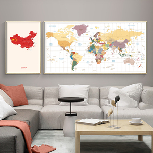 Usine vente en gros nouvelle arrivée <span class=keywords><strong>toile</strong></span> peinture colorée carte du monde impression Art mural décoration de la maison peinture pour le bureau - Product Image 3