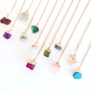 Natural Raw Stone Plated Gold 18K Stainless Steel Chain Necklace 30 species Irregular Crystal Quartz Pendant Necklace For Women