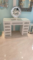 Meubles de maquillage avec 13 tiroirs, table de toilette en bois creux, meuble de chambre à coucher avec miroir, 1 pièce