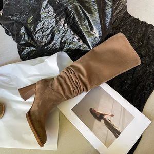 Bottes hautes pour femmes, à talon épais, style chevalier, pour mollets larges, grandes tailles, amincissantes, longues et souples - Product Image 4