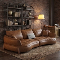 Canapé italien courbé de style Mid-Century Modern en cuir véritable huilé, 3 places, pieds en bois, personnalisation OEM ODM, luxe, directement de l'usine
