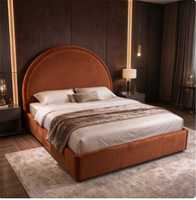 Tempat Tidur Modern Bergaya Wingback dengan Detail Tufted Vertikal, Headboard Berbahan Beludru Hitam Bergaris, Tempat Tidur Platform Berlapis Kain, Ukuran King dan Queen, Perabot Kamar Tidur
