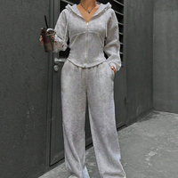 Ensemble de survêtement 2 pièces pour femme : sweat à capuche zippé court effet brume et pantalon de jogging décontracté, personnalisable avec logo, nouveau style, haute qualité