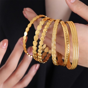 Wholesale Minimalist Jewelry Tarnish Free Gold Plated Adjustable <b>Bangle</b> <b>Bracelets</b> for Women - Product Image 4