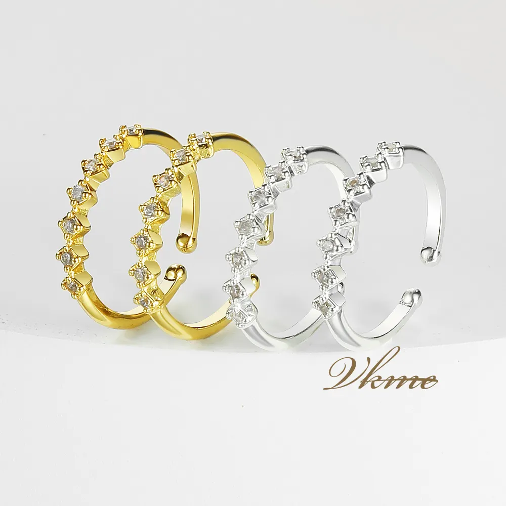 VKME 2022 Fashion New Copper Texture Light Luxury Rings Brass Trendy Opp Bag Zircon Latest Ring Designs Customized Size 1pcs