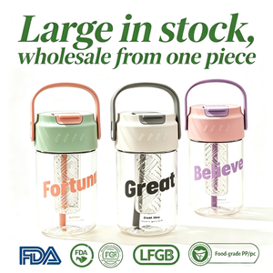 Bottiglia di acqua di plastica trasparente di grande capacità personalizzata ecologica 600ml 800ml con paglia per bambini - Product Image 1