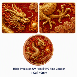 Moneta in Rame Puro 999 da 1oz Personalizzata Anno del Drago, Stampa UV Fronte-Retro, Colorata, Regalo Cinese in Lingotto d'Oro, Direttamente dalla Fabbrica - Product Image 4