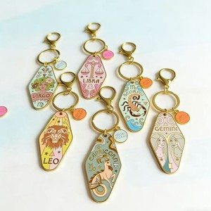 Porte-clés émaillé 12 Constellations Zodiaque, plaqué or, style bohème, astrologie, <span class=keywords><strong>horoscope</strong></span>, souvenir, cadeau, forme hôtel, signe astrologique - Product Image 4