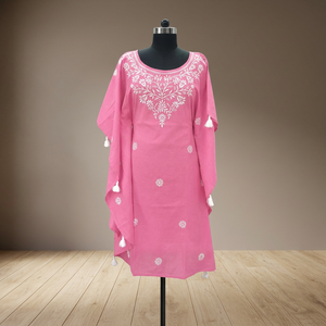 Premium Cotton Chikankari <b>Kaftan</b> for <b>Women</b> Hand Embroidered Indian <b>Kaftan</b> Dress Loose Fit Summer Resort Wear Wholesale Supplier - Product Image 2