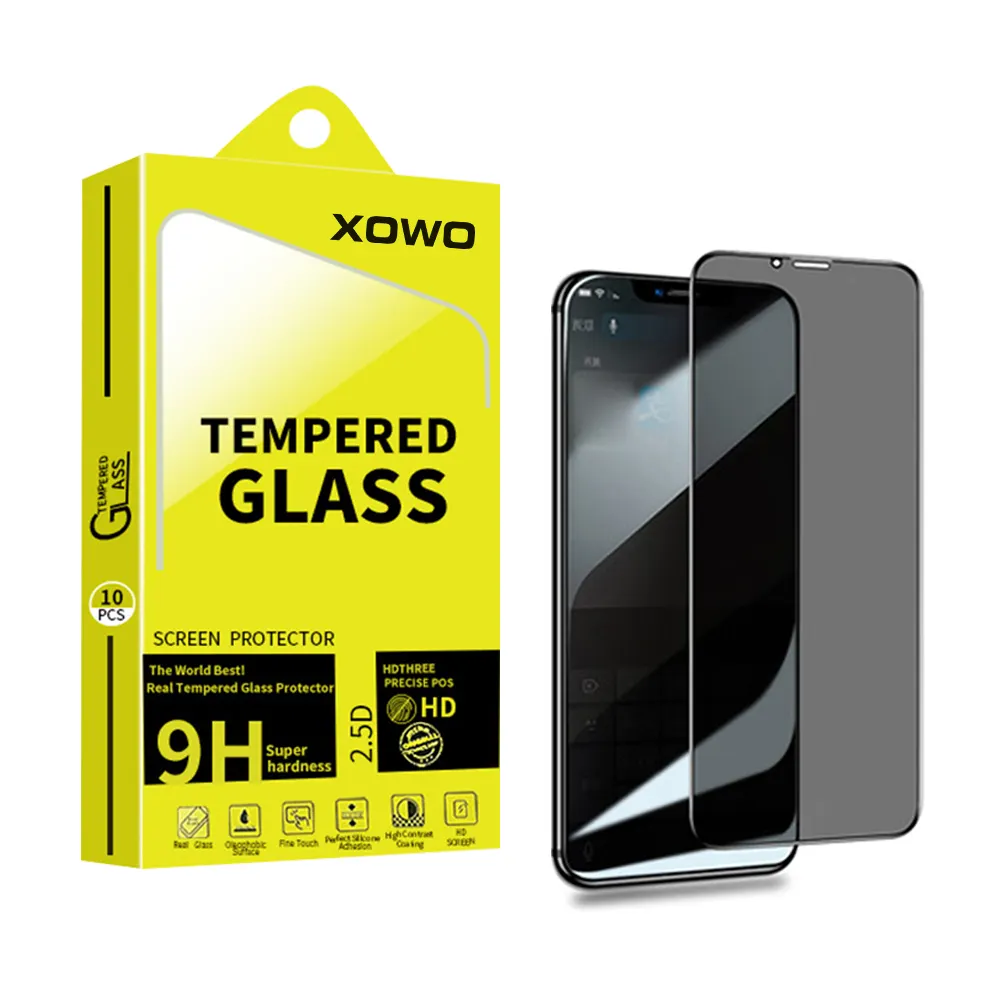 XOWO 새로운 도착 강화 유리 개인 정보 보호 화면 보호기 아이폰 14 13 12 11, 3D 전체 커버 안티 스파이 화면 보호기