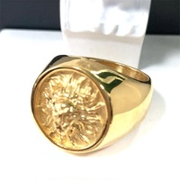 Bague en acier inoxydable pour homme, tête de lion, sceau, en noir et or, personnalisation de bijoux