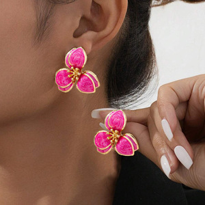 Green Flower Stud <b>Earrings</b> For Women Zinc Alloy Fashion Jewelry Elegant Simple Design - Product Image 4