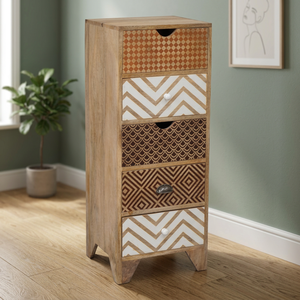 Mueble de Salón Alto de Estilo Antiguo, Mueble Industrial Vintage para el Hogar, con Múltiples Cajones, de Madera Maciza de Mango, Gran Capacidad - Product Image 2