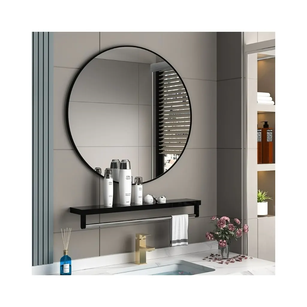 Aluminum Alloy Home Decor Large Gold Round Matel Frame Wall Mounted Big Circle Bathroom Hanging Mirror miroir espejos spiegel