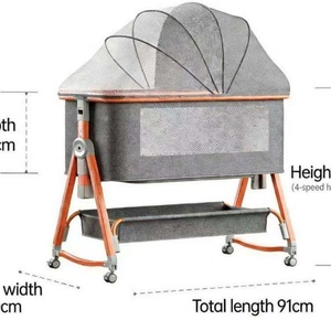 Lit bébé multifonctionnel pliable en tissu et métal, transformable en grand lit enfant, haute visibilité, articles pour bébés - Product Image 2