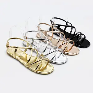 신상품 패션 슬리퍼 여성용 플랫 샌들 슬립온 캐주얼 골드 샌들 트렌디 여름 비치 샌들 여성용 신발