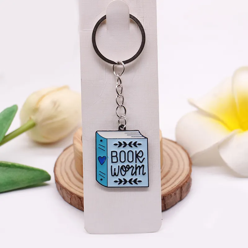 Factory Wholesale Metal Alloy Book Enamel Personalized Custom Keychains Keyrings Metal