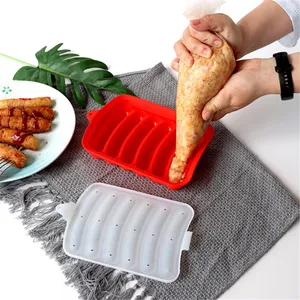 Moldes de silicona para hacer salchichas, utensilios de cocina para el hogar, moldes con tapa, 6 rejillas