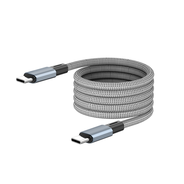 Universal Magnetic Self-Coiling Aluminum Alloy Type-C to Type-C PD100W Nylon Weaving 480Mbps 1m Fast Charging Data Cable