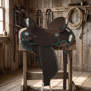 Selle Western Portable en Cuir Véritable Turquoise Brodée Barkat Overseas pour l'Équitation – Couleurs et Tailles Personnalisables, Idéale pour le Dressage - Product Image 2