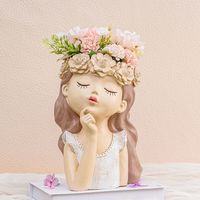 Vas Pot Bunga Resin Gaya Nordik Eropa Kreatif dengan Desain Gadis Peri untuk Tanaman Sukulen-Merek VBD Hadiah Meja