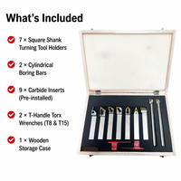 Kit de 9 porte-outils de tournage CNC avec plaquettes en carbure 20mm 25mm, outils de coupe indexables pour tournage, rainurage et filetage