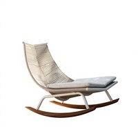 Fauteuil à bascule en teck tressé avec base en corde, haut de gamme, trois options de couleurs, coussin imperméable, résistant aux UV, durable, pour cour et parc
