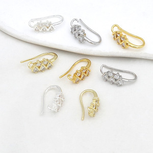 U Shaped Diamond Set Ear <b>Hooks</b> 18k Gold Plated Silver Jewelry Findings DIY <b>Earrings</b> Components For Crafting Accessories - Product Image 1